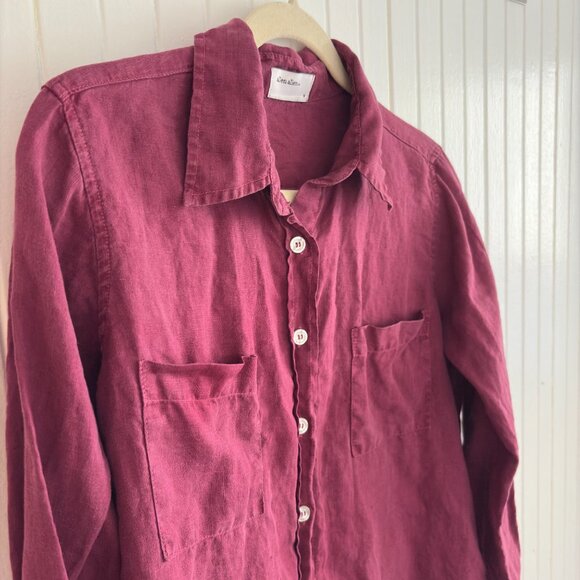 100% Linen Garnet Red Button Down Shirt - Picture 4 of 13